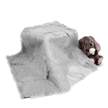 Localty for needlework, 50 × 50 cm, long-cooral fur on a knitted basis, light gray color-1