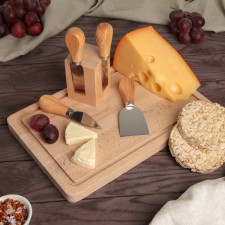 A set of knives for feeding cheese, 4 pcs, on a magnetic stand, Brazilian gvee, 8.5x8.5x16.7 cm, beige color