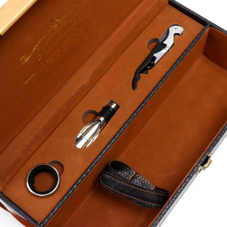 Casket wood, leatherette to the bottle "premium" 3 dark-brown items 35x11x17.5 cm-3