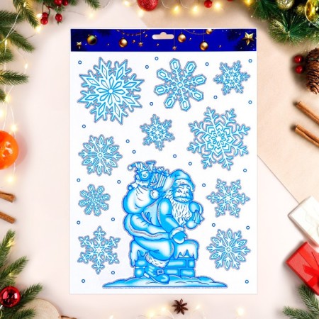 Stickers on the windows "New Year" Santa Claus, snowflakes, 41 x 29 cm