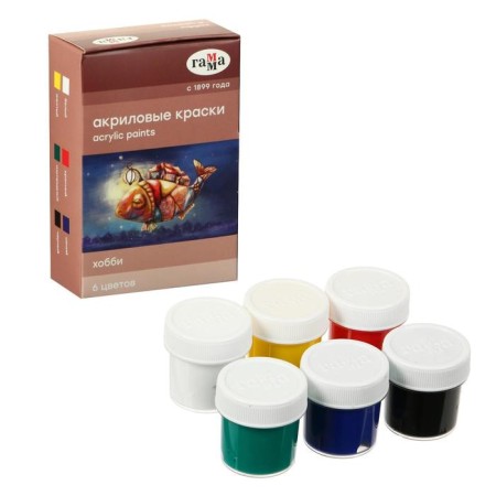 Acrylic paint, set of 6 colors x 20 ml, gamut "Hobbies", frost -resistant, glossy, 3012196