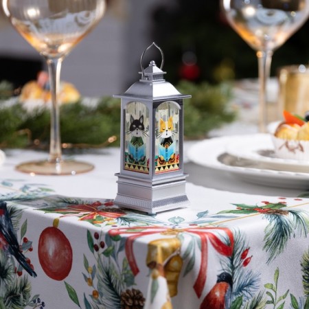 LED figure "Silver Lantern with cats" 5 × 12 × 5 cm, plastic, batteries AG13x3, glow warm white-1