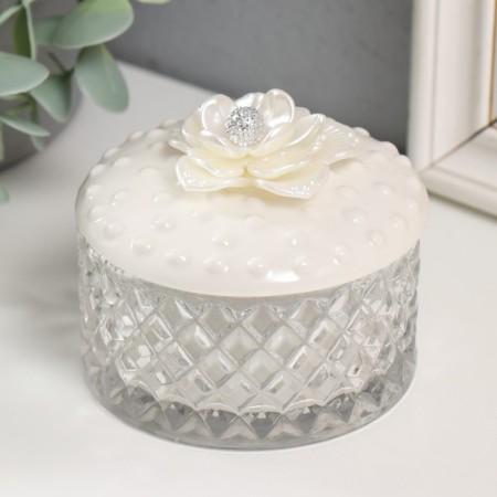 Casket glass, ceramics "Pearl Peony" 7x8.5x8.5 cm