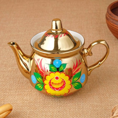 Set "Flowers in Gold", Acramus, 3 objects, a samovar 3 l, a teapot 0.7 l, tray-9