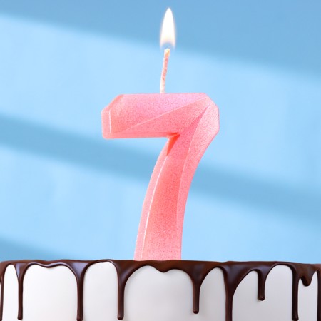 Candle in the Cake "Fine", number "7", pink metallic, 6.5 cm