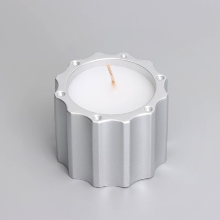 A candle in a candlelight made of gypsum with a lid with wide faces, 7.5x8.5 cm, silver-3