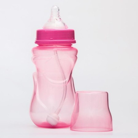 A bottle for feeding, a wide throat, medium flow, 300 ml., Pink color, +3 months-2