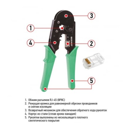 REXANT HT-210T Crimper, 8P8C, interchangeable matrices, return mechanism-2