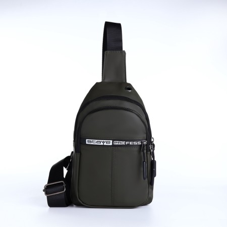 Male sling bag from textiles, headphones, green color-2