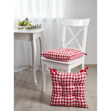 Pillow on the chair of the check, size 40x40 cm, red color-3