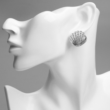 Earrings Metal "Chord" shell, rays, color silver-4