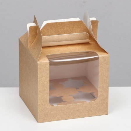 Confectionery folding box for 4 cupcakes, craft 16 x 16 x 14 cm