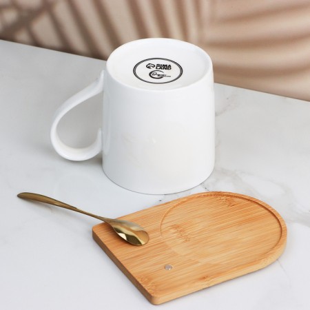 Ceramic mug on a wooden stand “Favorite Mommy”, 400 ml, with a spoon, white color-3