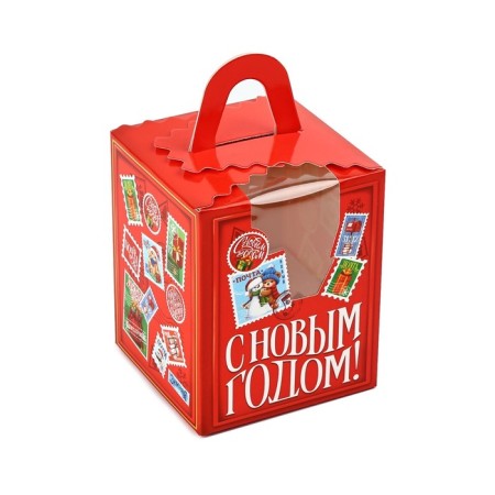 Folding box for one capcake "Happy New Year!", 9 x 9 x 11 cm, New Year-1