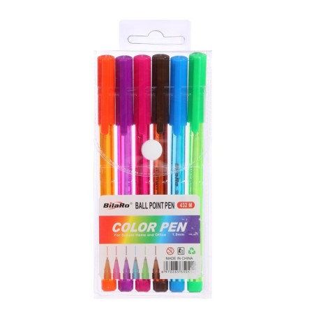 A set of ballpoint pens, 6 colors, a triangular, tinted case, in a blister on the button-4