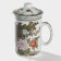 Ceramic mug with a lid and sieve "Flowers", 300 ml, white color