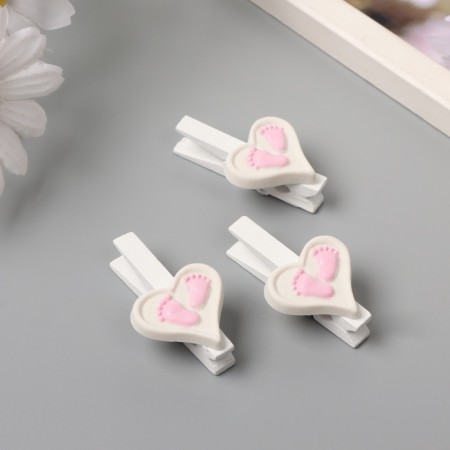Decor for creativity wood "Procher. Heart with legs" Pink set 3 pcs 1.7x3x5 cm-1