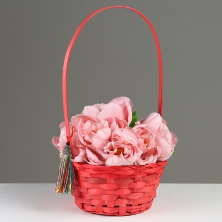 Wicker basket, d19 x 9 x 32 cm, pink, bamboo-1