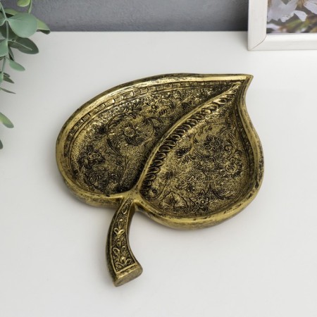 Decorative polystone plate "Sheet with a flower pattern" under brass 4x12x15 cm-1
