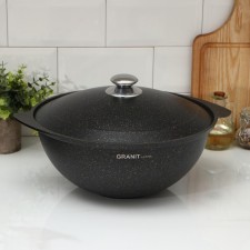 Kazan for pilaf GRANIT ULTRA, 6 L, aluminum cover, alloy handles, anti -stick coating, black color