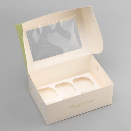 Box for 6 cupcakes with a window, "March 8", 25 x 17 x 10 cm, confectionery packaging-3