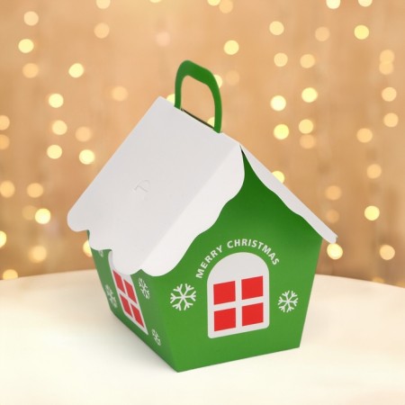 Folding New Year's box "Green" Green 8.5 x 8.5 x 10 cm