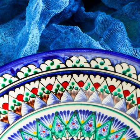 The plate of the Rishtan ceramics "Patterns", blue, deep, 20 cm-3