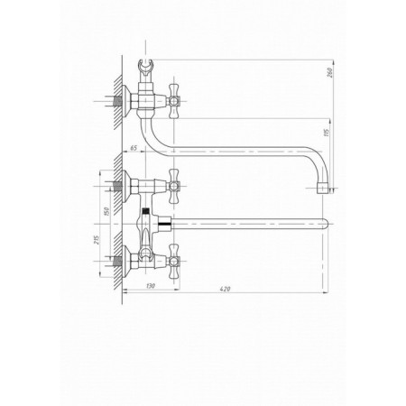 FAUZT FZS-511-07 bath mixer, two-wound, long spout, shower set, chrome-3