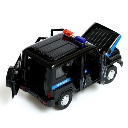 Metal machine "UAZ Hunter. Police ", inertia, 1:24, light and sound-4