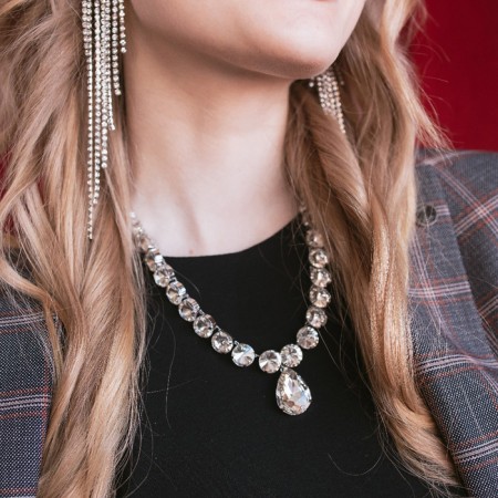 The necklace "Jewel" drop, white color in silver, 34 cm-3