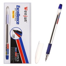 A set of ballpoint pens 12 pieces, 1.0mm, a body with a rubber holder, blue ink blue