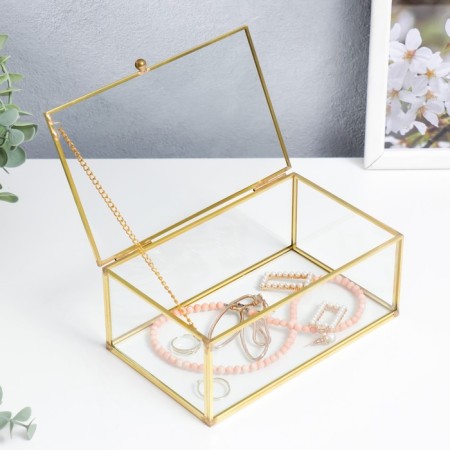 Casket glass with a metal frame "Rectangle with faces" gold 7x10.5x17 cm-3
