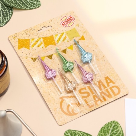 Set of candles for the cake, 5 pcs "Festive unicorns", multi -colored-3