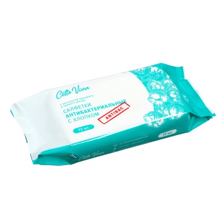 Wet Cottoviva napkins antibacterial, with cotton, 72 pcs.-2