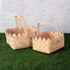 A set of wicker baskets, 2 pcs, a basket, natural, 21 × 16 × 22 cm, 17.5 × 12.5 × 17.5 cm