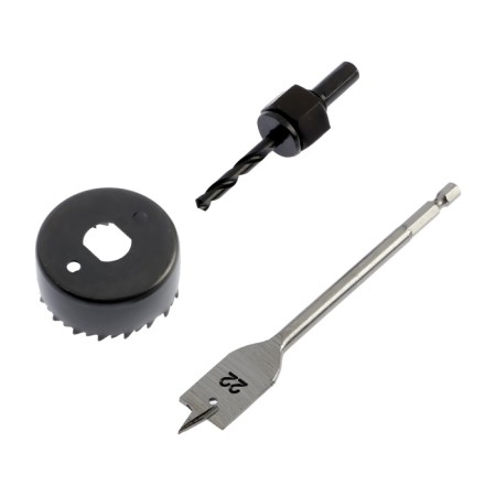 A set for installing the cut locks of the tundra, a frail drill 22 mm, a ring saw 54 mm