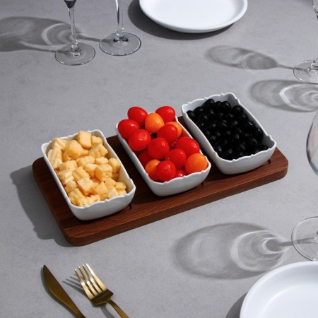 Menzhitsa "Wave", 3 pcs: 400 ml, wooden base, porcelain, Iran-1