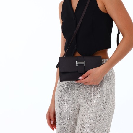 Bag-clate on magnet, long belt, brown color-9