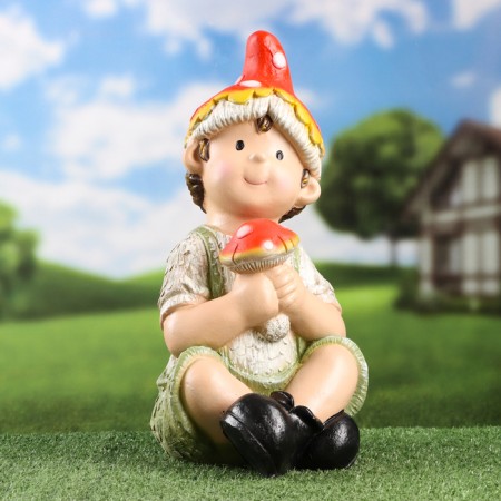 Garden figure "Boy Kesha in a hat of fly agaric" 40x20cm-1