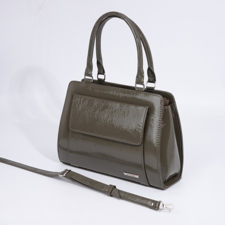 Women's bag El Masta with a zipper, 2 outer pockets, a long belt, khaki color-2
