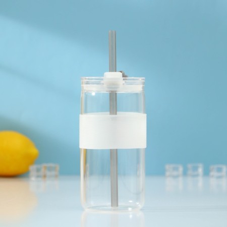 Glass glass with a lid and tube "Frutis", 410 ml, color mix-1