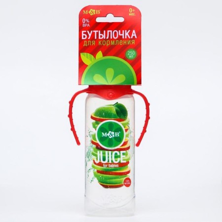 A bottle of feeding "Apple juice", classic throat, 250 ml., 0 months, cylinder, with handles-2