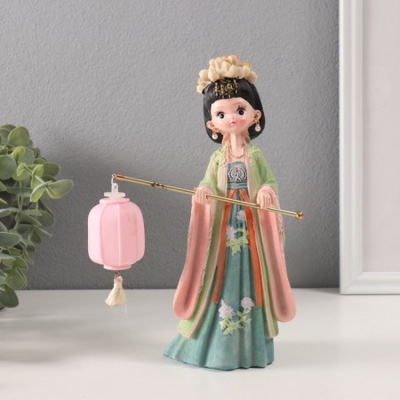 Souvenir Polystone Light "Girl in a kimono with a flashlight" Green 1xlr41 7.6x14x22 cm-1