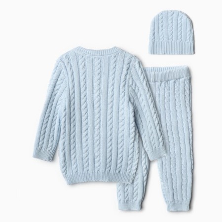 Knitted set (jumper, trousers, hat), blue color, height 68 cm-11