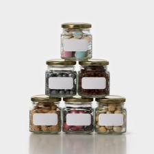 A set of glass cans with a golden lid and label, TO-66, 0.2 l, 6 pcs
