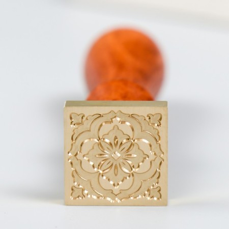 Printing for wax with a wooden handle "openwork flower" 9x2.2x2.2 cm-1