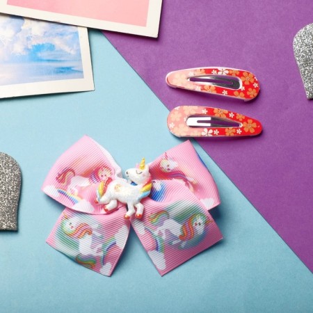 Hair set "Magic" (2 invisibility, 1 clamp) unicorns, pink-1