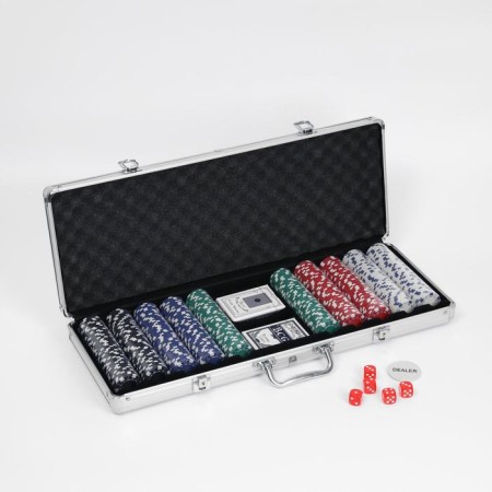 Poker in a metal case (2 decks, chips 500 pcs b/nomomin., 5 cubes), 20.5 x 56 cm