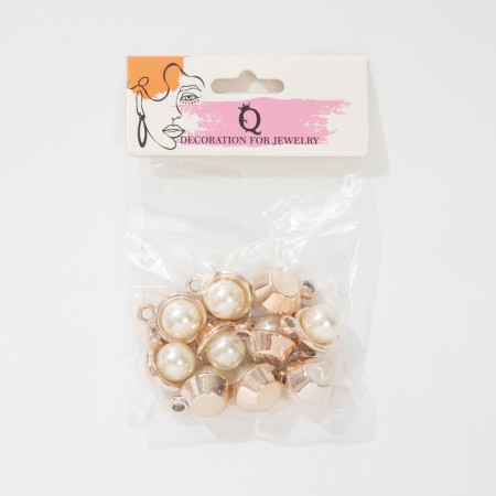 Pearl-suspension “Pearl” ball 2.1 × 1.6 × 1.5 cm, (set10 pcs.), White color in gold-3