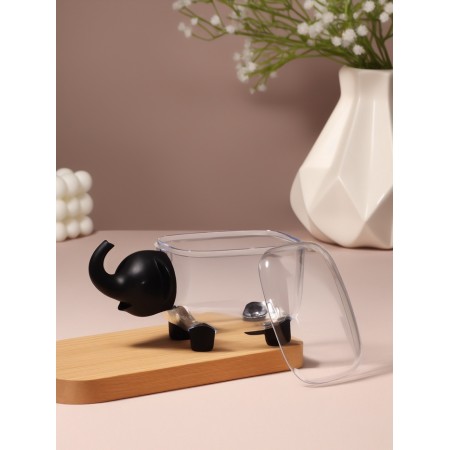Organizer for cotton sticks and disks "Elephant", with a lid, 15.4 × 7.5 × 8.5 cm, transparent/black-4
